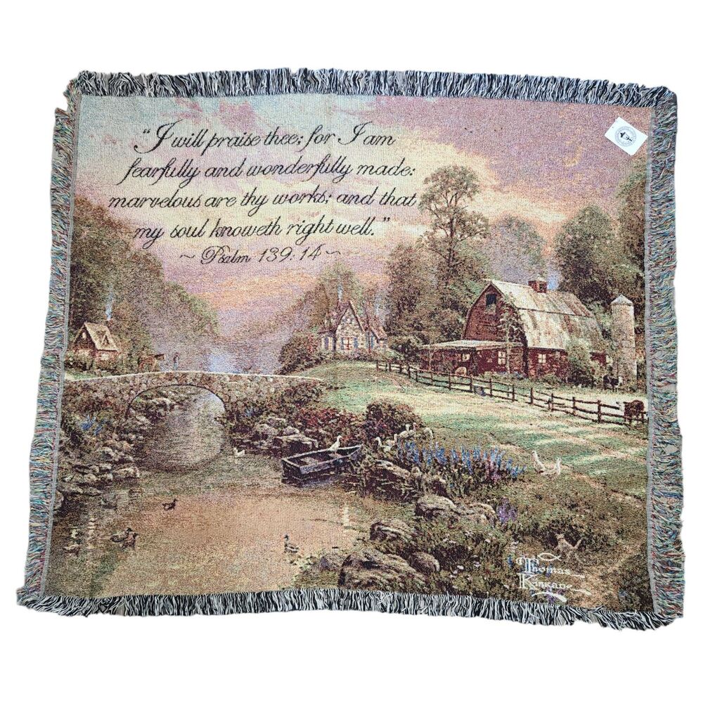 Thomas Kinkade Psalm 139 Fearfully Wonderfully Sunset at Riverbend Throw Blanket